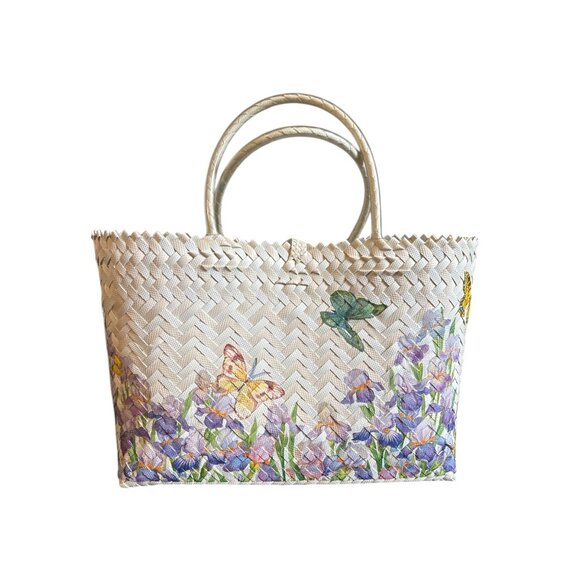 Decoupage Handwoven Straw Tote Bag With Butterfly & Floral Design(Price is firm) - Picture 3 of 6